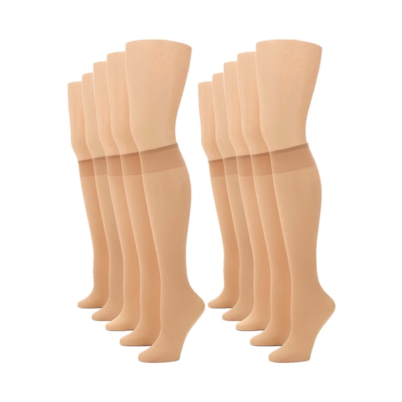 No nonsense Women's Sheer Knee Highs with Comfort Top 10 Pair Pack, Nude, One Size