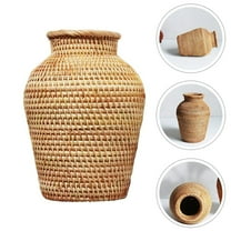 THLKIF Rattan Woven Vase, Country Style Rustic Basket for Plant Holder, Handmade Farmhouse Decor for Shelf or Tabletop, Dried Flower Display Centerpiece Organizer