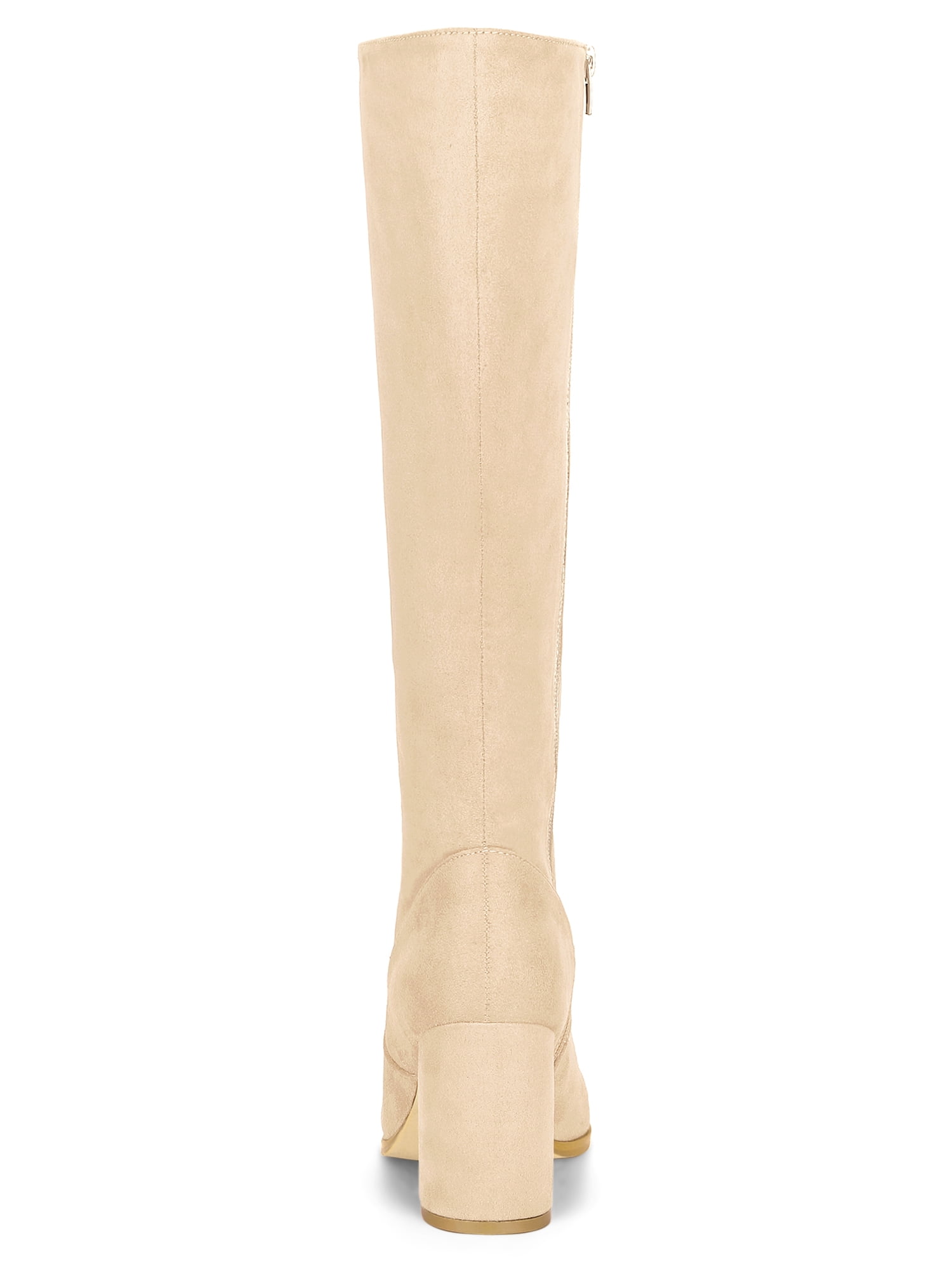 DARING DIVA Women's Stylish Side Zipper Chunky Heel Knee High Boots Beige 9