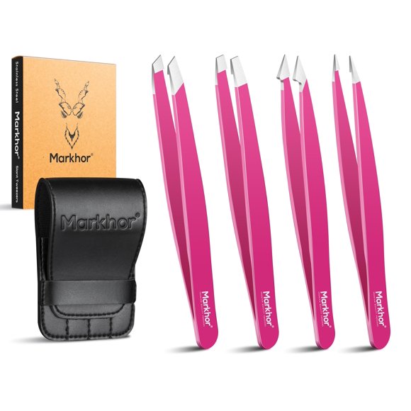 Set de pinzas Markhor Pink Aura Eyebrow para mujer, 4 piezas