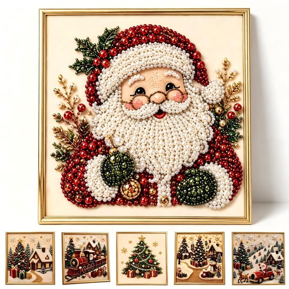 Christmas Diamond Art Kits with Frame, Christmas Decor DIY Pearl Painting Kits for Adults, Diamond Art Painting Kits Pearl Beads Crafts for Crafting, Wall, Beginners