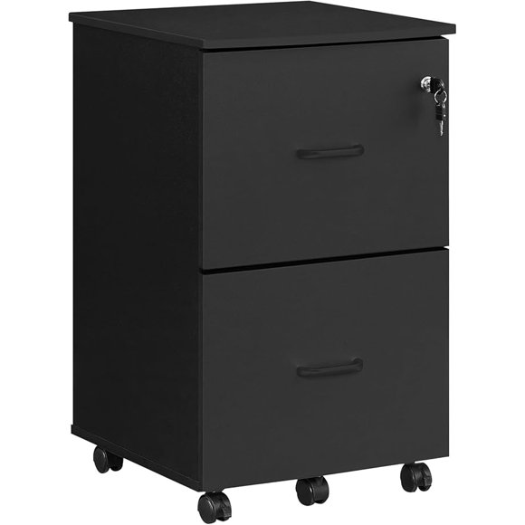 SONGMICS HOME 2-Drawer File Cabinet, Locking Filing Cabinet for Home Office, Small Rolling File Cabinet, Printer Stand, for A4, Letter-Size Files, Hanging File Folders, Modern, Black