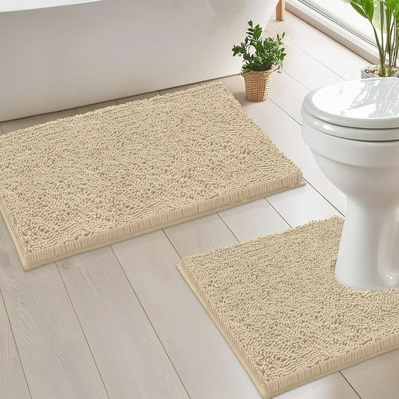 Large 2 Piece Set Birch Soft Cozy Plush Chenille Bath Mat Bathroom Rug