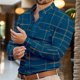 thumbnail image 1 of Camisa a cuadros de manga larga con botones y solapa para hombre, ropa de oficina para primavera y otoño, bolsillo delantero, negro, blanco y rojo, 1 of 6