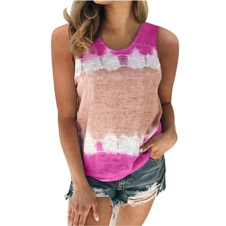 

koaiezne Tanks Casual Fashion Sleeveless Tie Dye Color Tops（S 5XL） Crew Neck Womens Block Women s Blouse Camisole Bras Girls Daisy Blouse Women