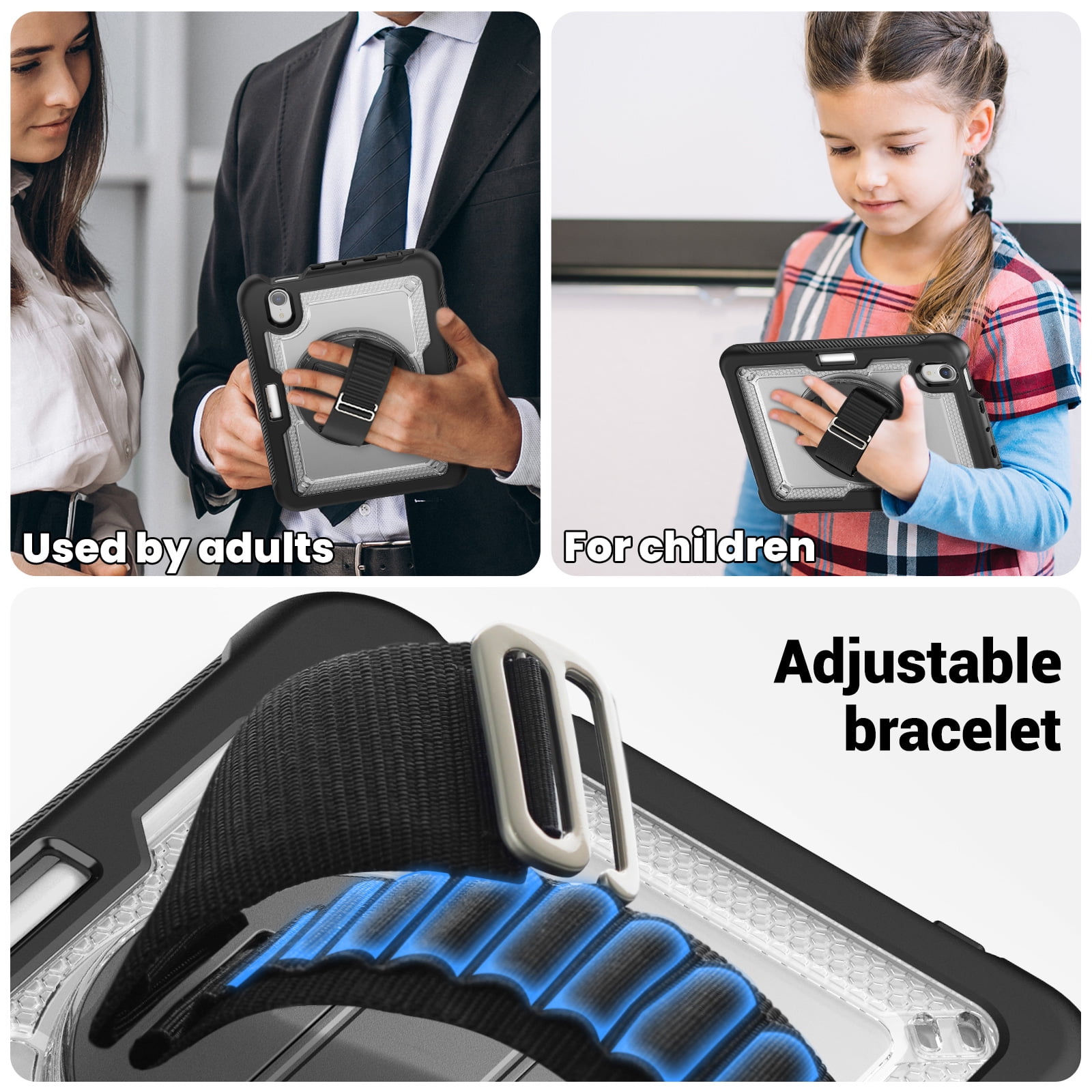 ELEHOLD Rugged Case For Apple iPad 11th(A16) 2025/10th Gen 2022,360 Rotating Stand Hand Strap Shoulder Strap Pencil Holder Full-Body Heavy Duty Shockproof Protective Case,Clear