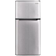 Frigidaire 4.5 cu ft 2-Door Compact Refrigerator with Freezer and Chrome trim—space-saving, energy-efficient mini fridge ideal for dorms, offices, and small kitchens.