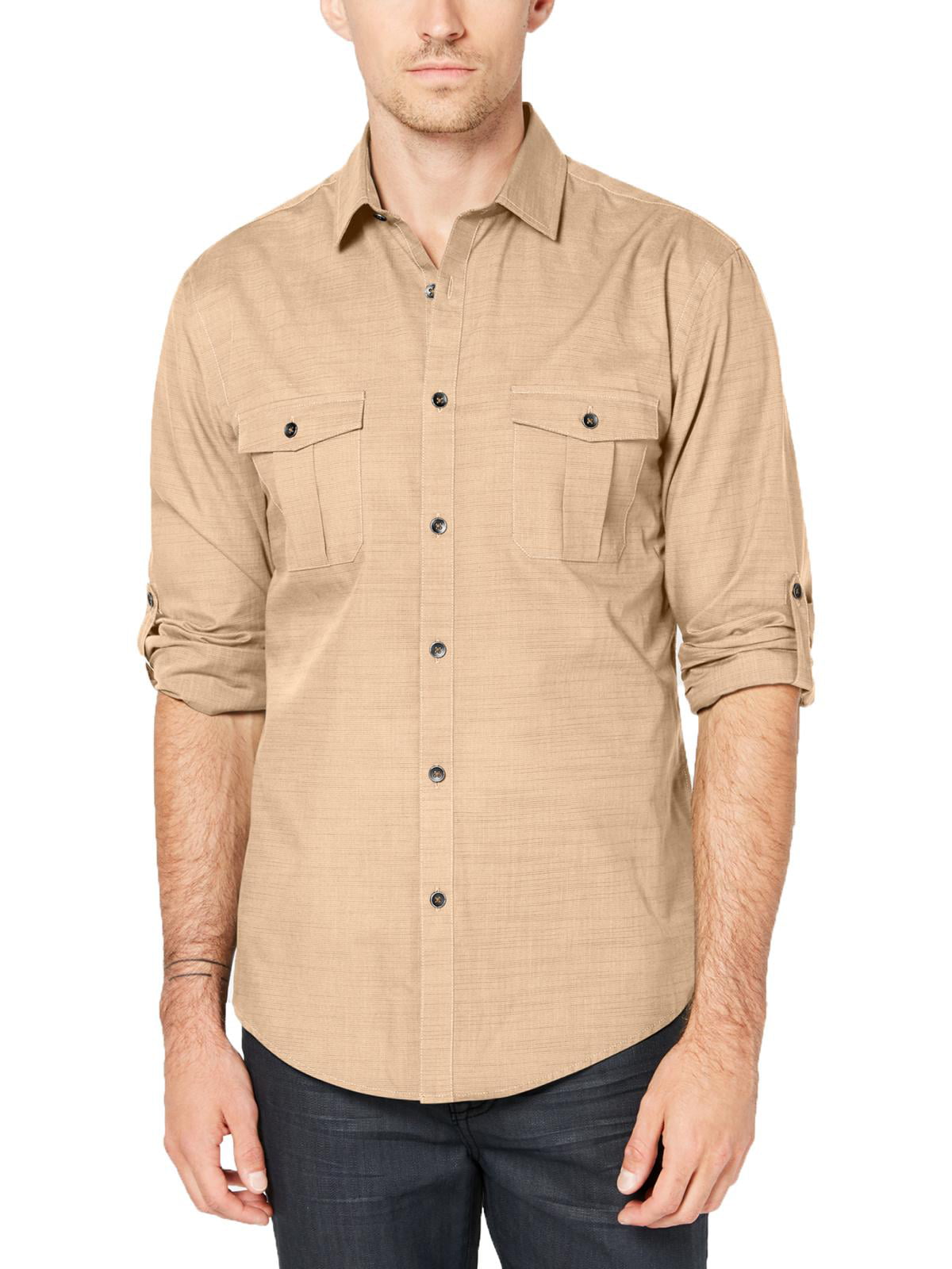 Alfani Mens Textured Button Up Shirt 