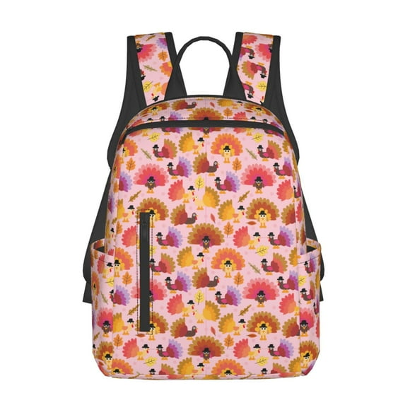 Saiise Happy Thanksgiving Turkey Pattern Lightweight Backpack Durable Casual Twill School Travel Daypack for Men and Women