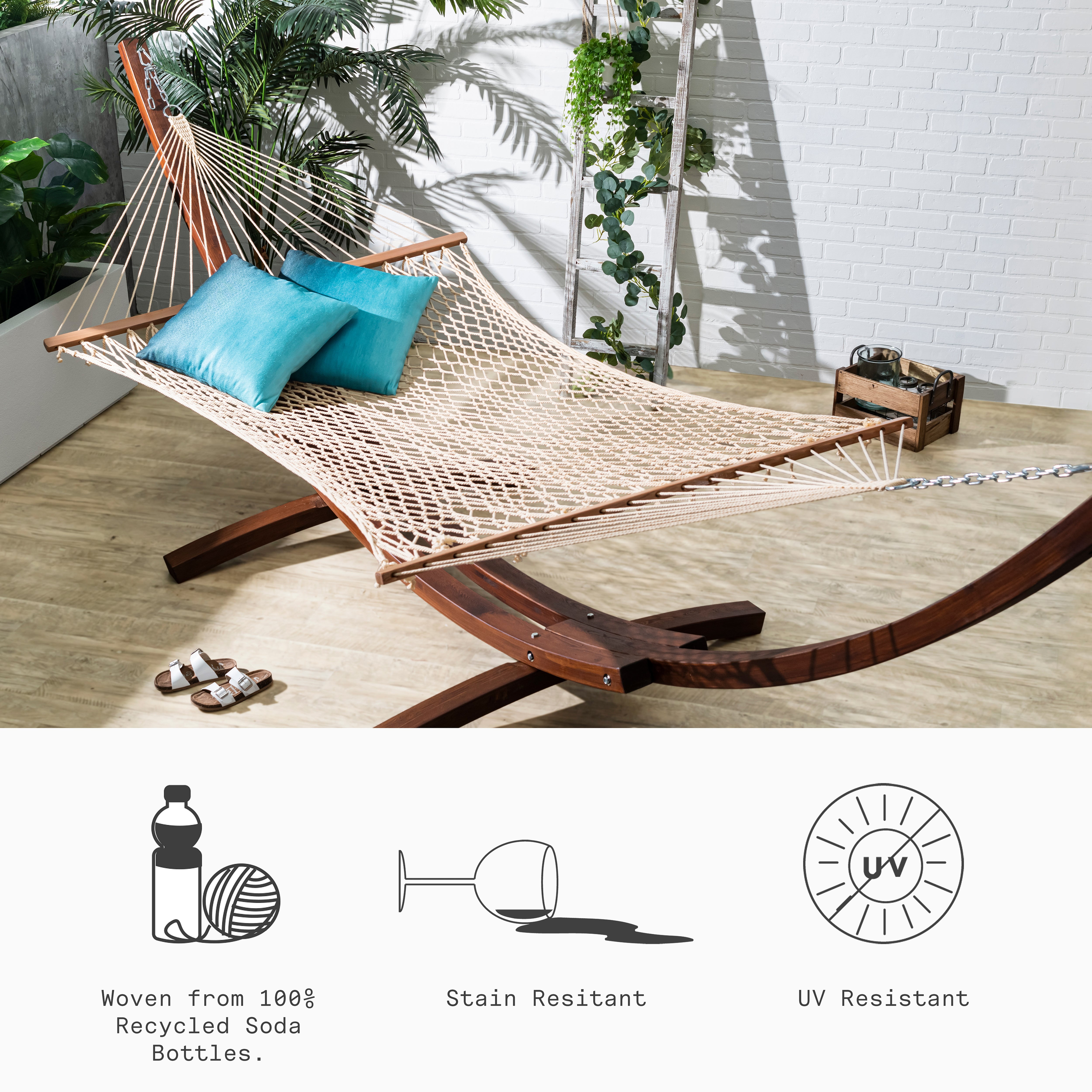 Fab Habitat Rope Recycled Polyester Hammock - Miami - Natural - Indoor/Outdoor, Quick Dry, 2 Person 400 lbs Capacity - Patio, Poolside, Backyard, Garden, Beach, Balcony - 12-14 ft Adjustable