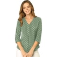 thumbnail image 1 of Top de blusa de oficina vintage Allegra K con botones de manga 3/4 y lunares para mujer Verde Oliva L, 1 of 5