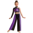 thumbnail image 6 of iiniim Girls Jazz Dance Colored Patch Party Wear Shiny Embellishment Modern Stage Contest Top with Pants Purple 12, 6 of 7