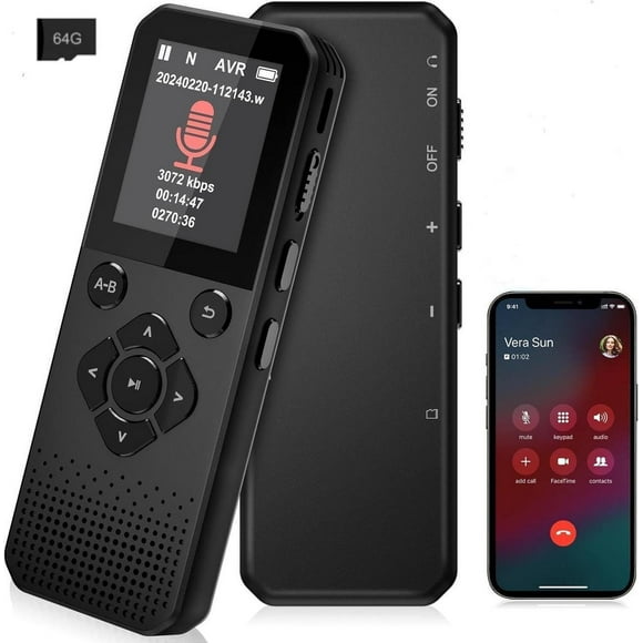 Voice Recorder, 64GB Digital Voice Recorder, Voice Activated Recorder with Playback, Tape Recorder Up to 3072kbps Bit Rate, Audio Recorder for Interview Meetings Lecture