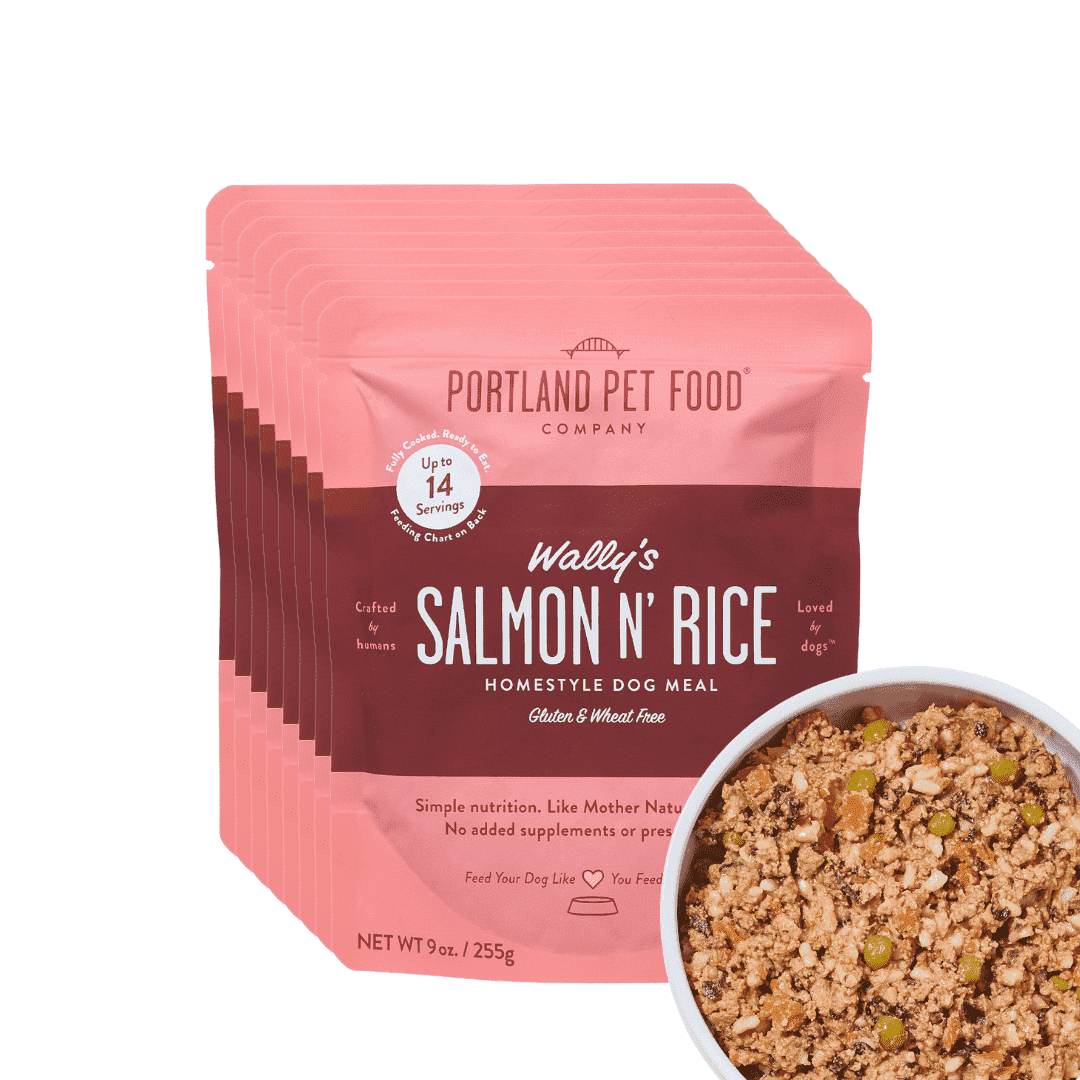Portland Pet Food Company Wally’s Salmon N’ Rice Fresh Dog Food Pouches Human-Grade, Gluten-Free Wet Pet Meal Toppers Mix-Ins & Meals - Large & Small Breed, Puppy to Senior - Made in the USA - 8 Pack
