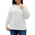 thumbnail image 4 of FlorCurve Plus Size Sweatshirts for Women Side Slit Pullover Sweatshirts Crew Neck Long Sleeve Drop-Shoulder Oversized Cotton Blouse, White 4XL, 4 of 9