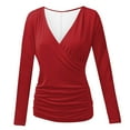 thumbnail image 6 of Gglogagt Women's Deep V Neck 3/4 Sleeve Cross Surplice Wrap Tops Red XL, 6 of 6