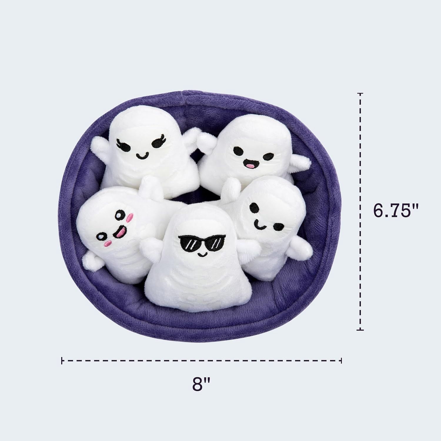 Emotional Support Ghosts by , Cuddly Plush Collectibles and Cute Stuffed Animals, Spooky Halloween Ghost Plushies and Fun Trick or Treat Toys, Includes 5 Plushies with Carrying Basket