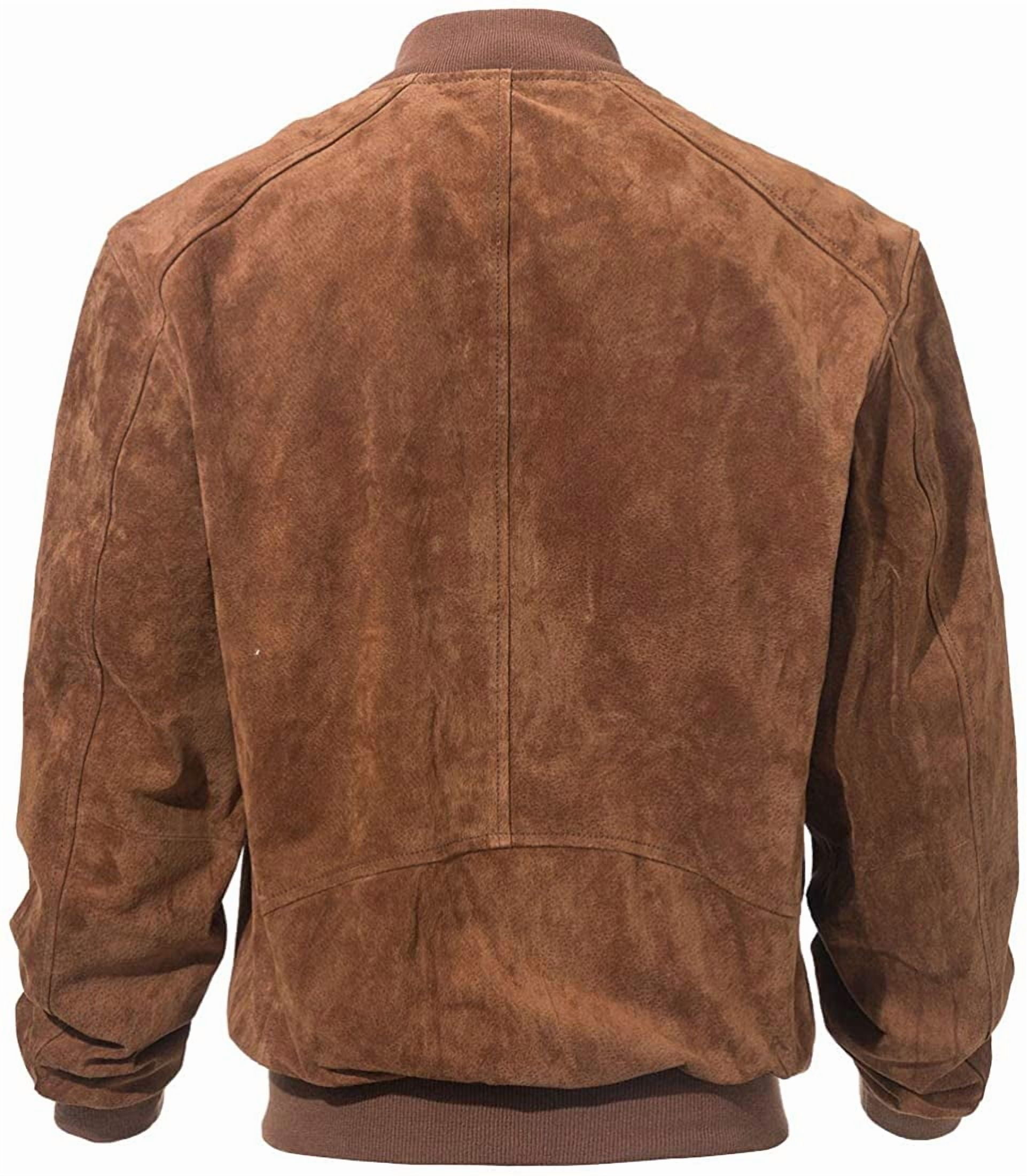 Men's Baseball Leather Jacket Vintage bomber Suede Jackets (XL, Brown)