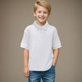 thumbnail image 2 of Linfrsh Boys Polo Shirts Short Sleeve School Uniform Shirts for Boys Casual Solid Collared Shirts Summer Tops Toddler Kids Button Plain T Shirt(White,9-10 T), 2 of 7