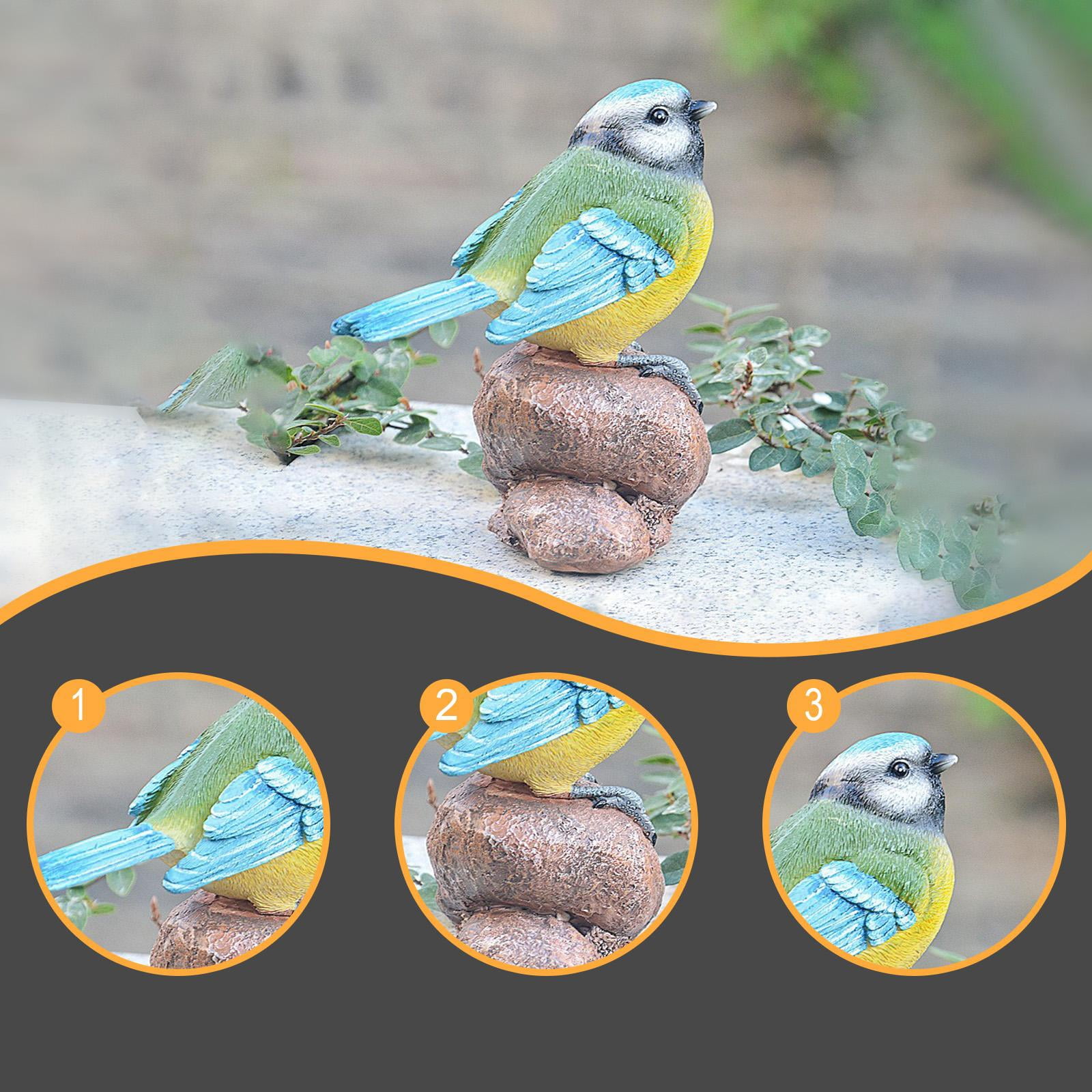 koolsoo Bird Figure Decoration Fairy Garden Decoration Miniosurgy Garden Sculpture Vogel Statue for Lawn Outside of The Background Bookcase On the stone