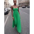 thumbnail image 7 of Green Solid Color Spaghetti Strap Pleated Maxi Dress For Women, Summer Vacation Bohemian Style, 7 of 7