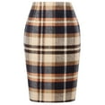 thumbnail image 2 of JGGSPWM Womens Elegant Wool Plaid Pencil Skirt High Waist Design Officewear Winter Tight Knee Length Mid Length Skirts Brown 2XL, 2 of 9