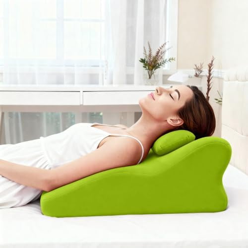 Memory Foam Ergonomic Wedge Pillow, Multi-Position Support Pillow, Ergonomic Support for Back Pain, Acid Reflux & Sitting Up, Ideal for Massage, with Removable Cover,40-Degree Angle Design (Green)