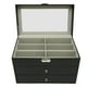 thumbnail image 5 of Caja de almacenamiento de gafas de 3 capas, 18 ranuras, vitrina de gafas de sol de cuero PU de fibra de carbono, Interior gris, 5 of 5
