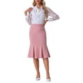 thumbnail image 2 of INSPIRE CHIC Women's High Waist Flare Hem Elegant Work Midi Fishtail Skirt L Pink, 2 of 6