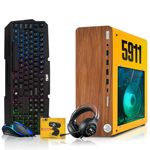 Restored HP Full Dark Gaming PC Desktop Computer 5911 AMD A10-9700, GT 1030, 16GB RAM, 512GB SSD, RGB KBM with AI Copilot, WiFi, RGB Headphone, Webcam, Windows 11