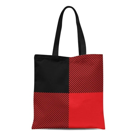 Kdagr Canvas Tote Bag Preppy Rustic Red And Buffalo Check Plaid Chic Modern Reusable Handbag Shoulder Grocery Ping Bags