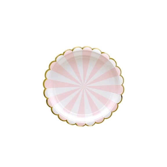 TACILIP Pinky and Golden Foil Striped 7in and 9in Disposable Paper Plates 16 Pack Elegant Party Supplies Birthday Celebration Tableware, Home Decor