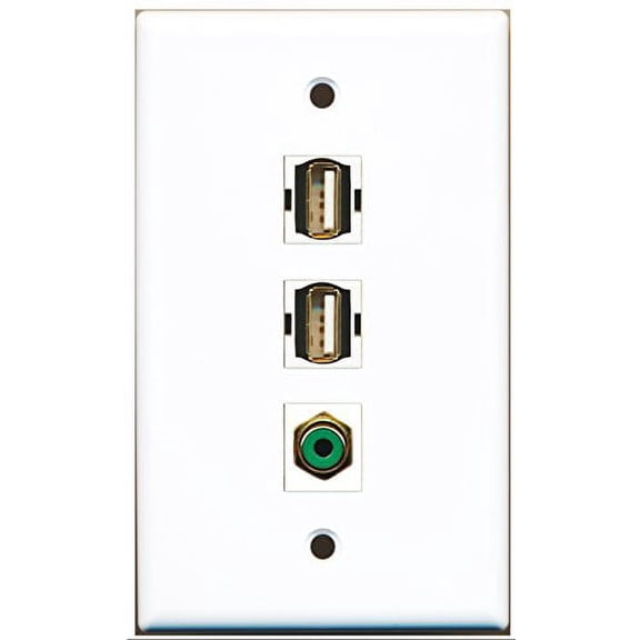 RiteAV - 1 Port RCA Green 2 Port USB A-A Wall Plate