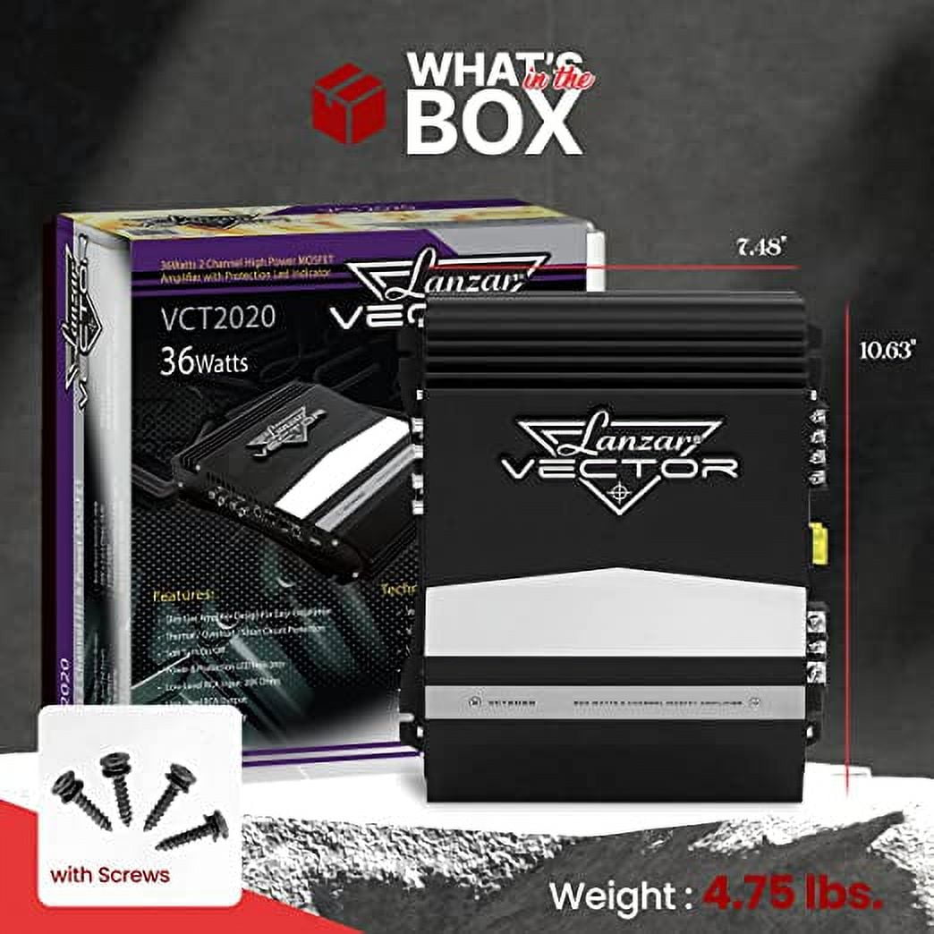 Lanzar Car Stereo Amplifier 36W High Power 2-Channel Audio Sound