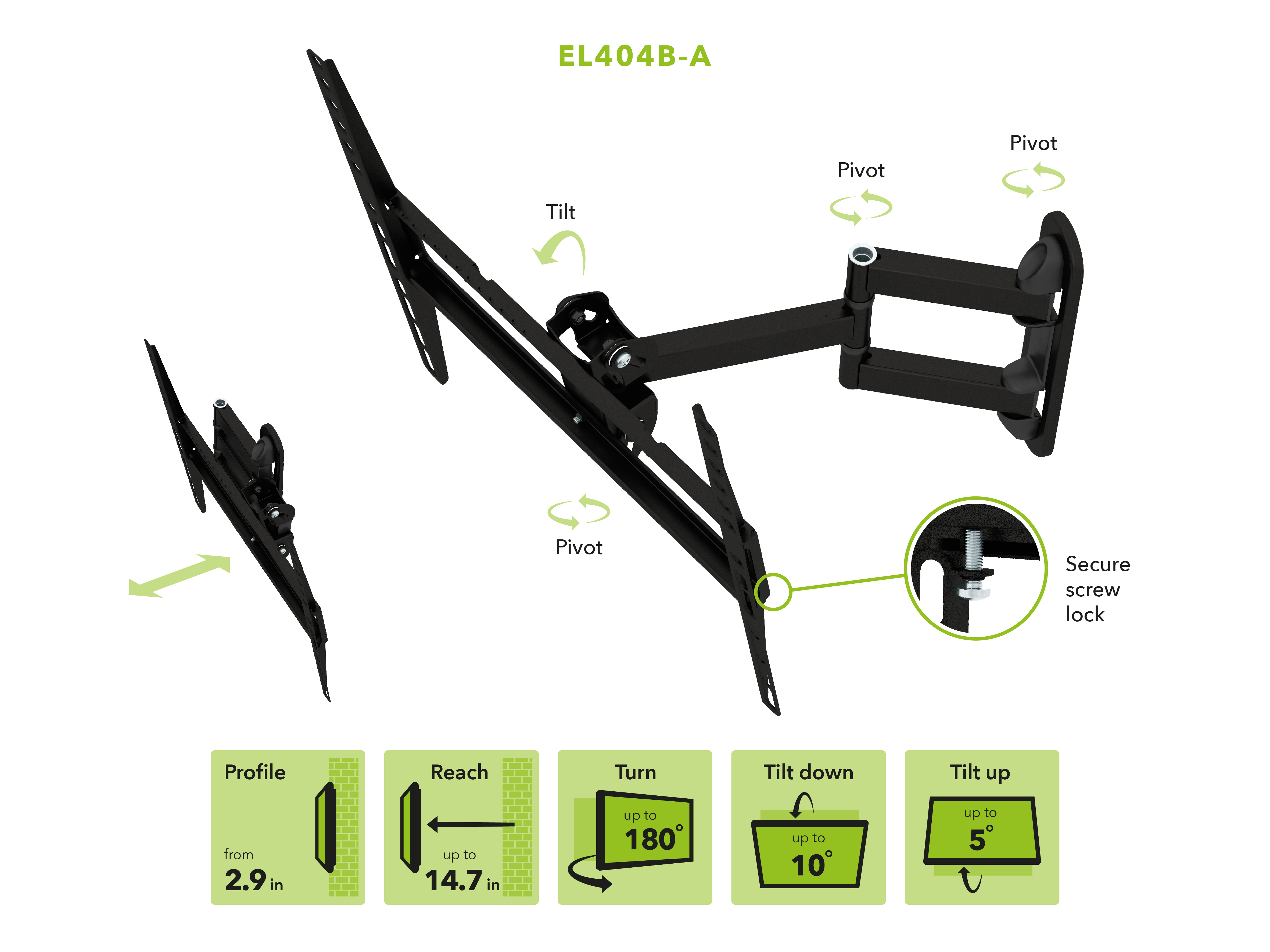 EL404B-A Multi Position Full Motion Long Extension TV Wall Mount for 25-inch to 55-inch TVs. - image 6 of 8