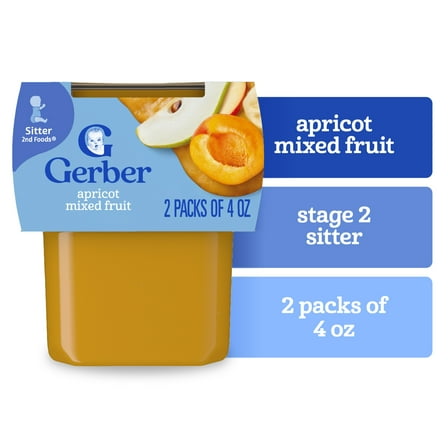 Gerber 2nd Foods Natural for Baby Baby Food, Apricot Mixed Fruit, 4 oz Tubs (16 Pack)