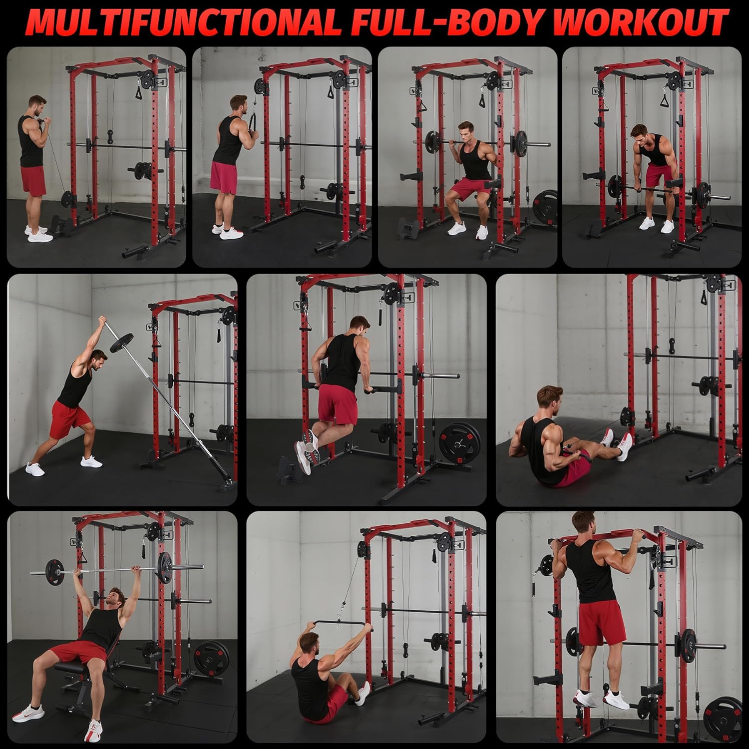 Smith Machine,Smith Machine Squat Rack with Pulley System, Dip Bar, LAT Pulldown,1700LBS Multi-Functional Power Cage for Home Gym with More Workout Equipment