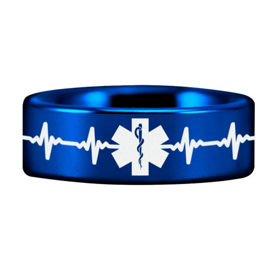 Blue Tungsten Medical Heart Beat Ring