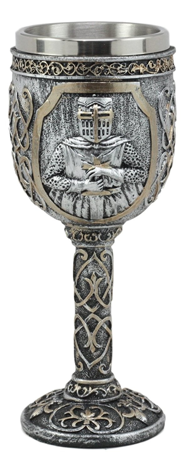 Ebros Medieval Templar Knight Of The Cross Wine Goblet 7.75"H 5oz Suit