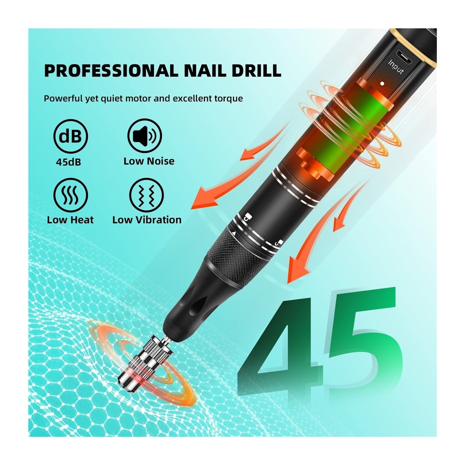 Cordless Nail Drill Electric File, Professional For Acrylic Gel Dip Powder Nails Portable Nail Drill Machine Kit For Manicure Pedicure Nail ,Low Noise