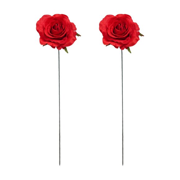 Bwiyojiz Count 2pcs 14.17x2.75" Artificial Flowers Courtyard Garden Decoration Simulation Flower Rose Plugin Home Decor, Plastic, Red, Gifts for Friend
