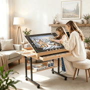 QDKGH Wooden Puzzle Table with Drawers for 1500 Piece Puzzles Adjustable Height Felt Surface Lockable Wheels 1 Pack 33.8x 25.55 Inch