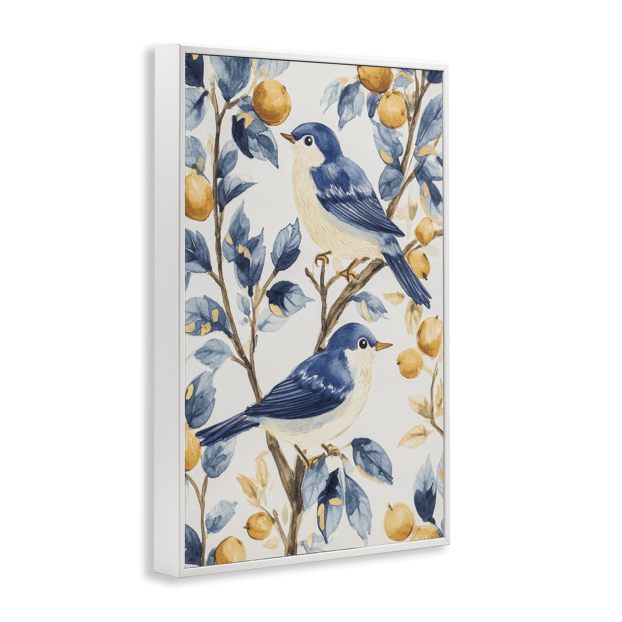 Stupell Industries Sweet Blue Birds on Lemon Branch White Framed Giclee Art, design by Petal Prints Design