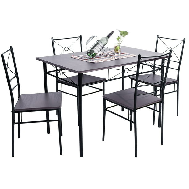 5 Piece Dining Table Set Segmart Modern Wooden Kitchen Rectangular Dining Table With 4 Dining Chairs Wood And Metal Dining Room Breakfast Furniture Espresso I9811 Walmart Com Walmart Com