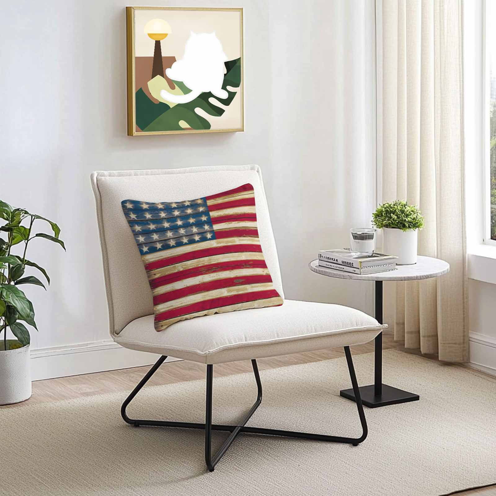 Outdoor Throw Pillows Covers 18X18 Set of 2 Waterproof Patriotic Rustic American Flag Decorative Zippered Cushion Covers for Patio Furniture, 4th of July Lumbar Pillowcases Red Blue