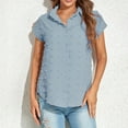 thumbnail image 4 of Wycnly Womens Blouses and Tops Dressy Beach Holiday Casual Solid Lapel Loose Fit Lightweight Chiffon Jacquard Tshirts Summer Plain V-Neck Short Sleeve Cute Tees Tops Light Blue s, 4 of 7
