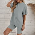 thumbnail image 4 of Scyoekwg Summer Two Piece Shorts Sets For Women Short Sleeve Round Neck Tops Shorts Casual Loose Sweatsuits Sets Trendy Solid Color Tracksuit Matching Pajamas (Gray,L), 4 of 5