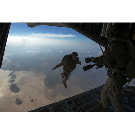 A US Marines jumps from a HC-130 over Djibouti Canvas Art - Stocktrek Images (34 x 23)