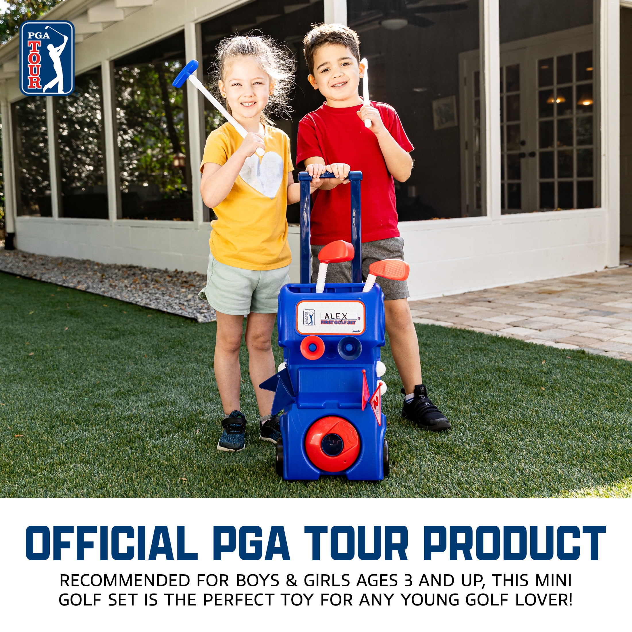 Franklin Sports Kids Toy Golf Set - PGA Tour MyFirst Plastic Golf Clubs + Balls Set for Kids + Toddlers - Righty + Lefty - Includes Carry Case, (2) Tees, (4) Balls, (4) Holes with Flags