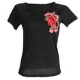 thumbnail image 2 of Blusa de manga corta de verano para mujer, camiseta sin mangas con bordado de rosas S, 2 of 9